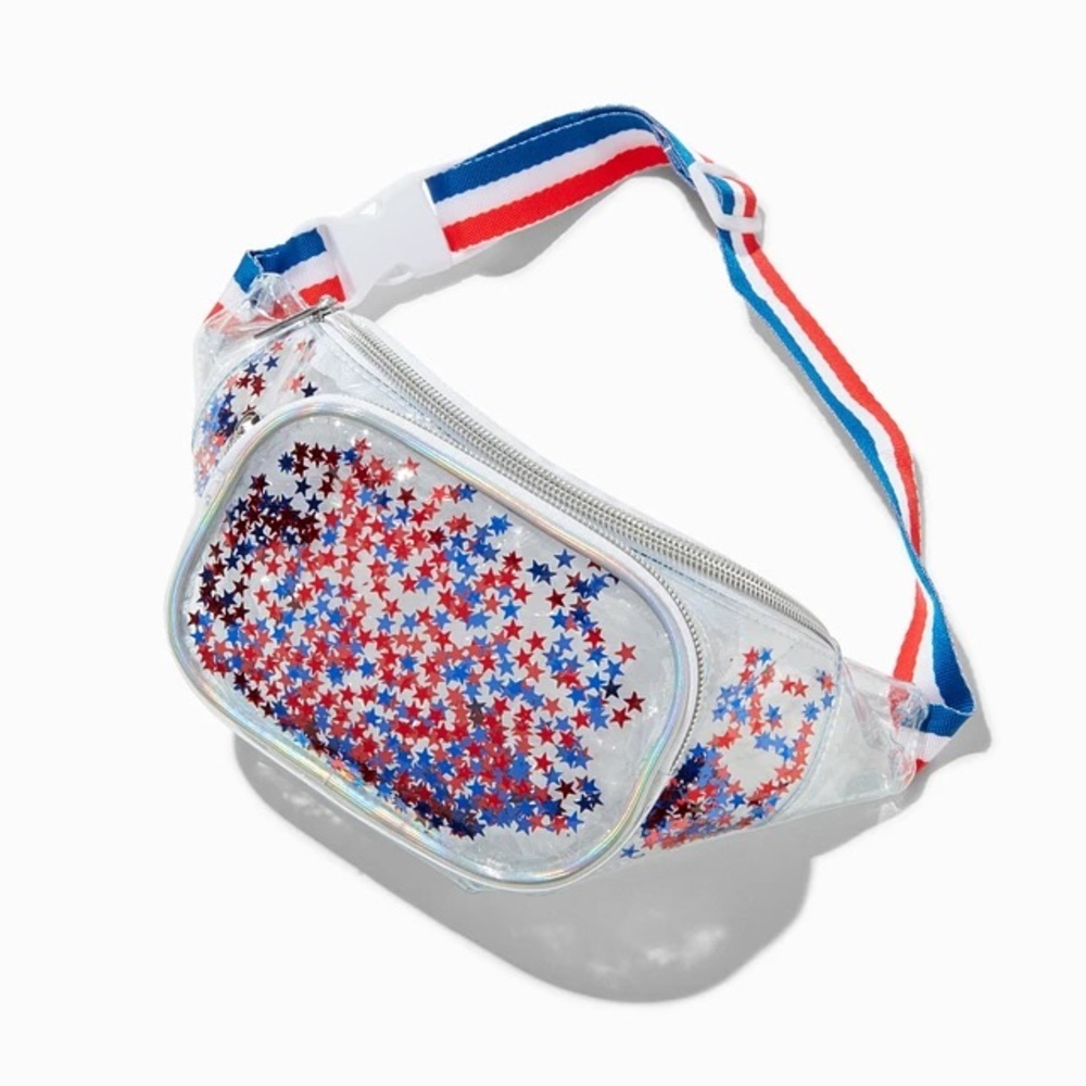 Claire’s Kids Red, White and Blue Clear Stars and Stripes belt Bag – NEW w/Tag